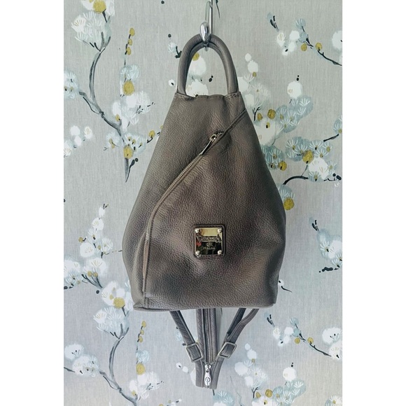 VALENTINA Genuine Leather Convertible Sling Backpack in Elephant Grey - Picture 11 of 12